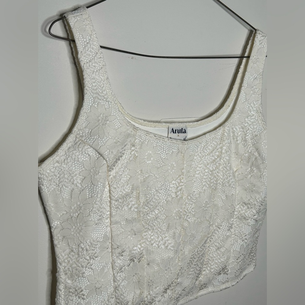 Arula Women’s 1X Gardenia Lace Crop Faux Corset Top Cream Cottagecore Whimsy - Picture 3 of 8